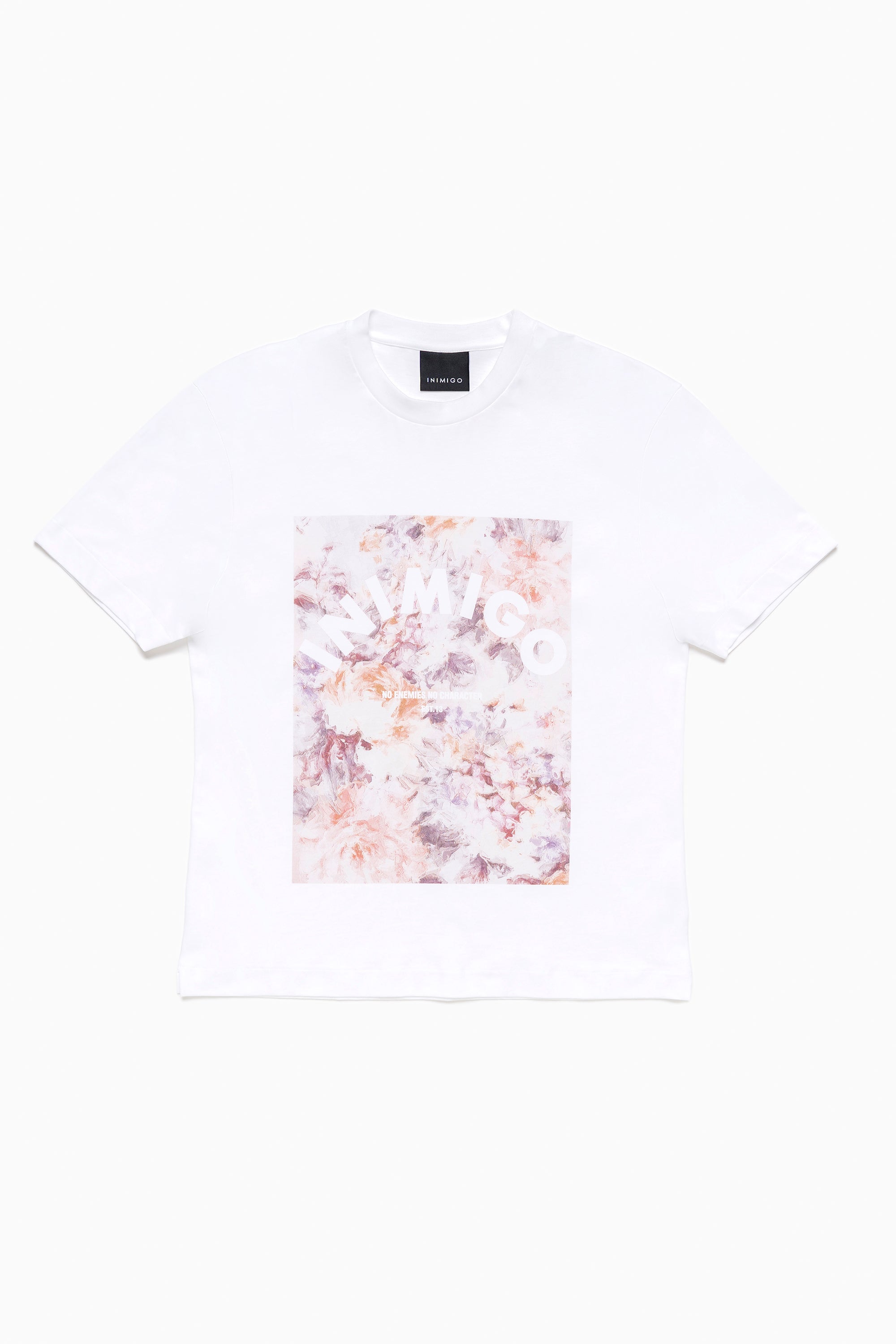 Inimigio (White Abstract Flowers Print Comfort Tie-Dye T-shirt)