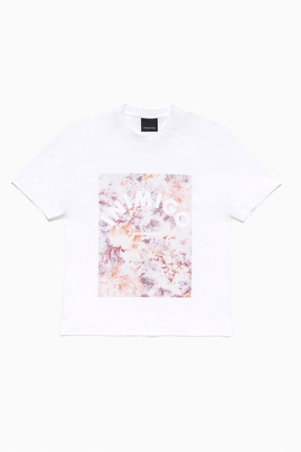 Inimigio (White Abstract Flowers Print Comfort Tie-Dye T-shirt)