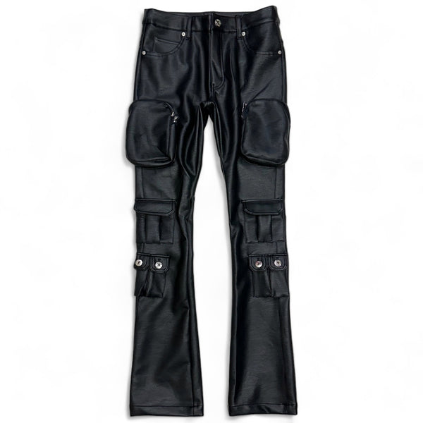 Kindred (Men’s black pu leather Cargo Stacked pant)