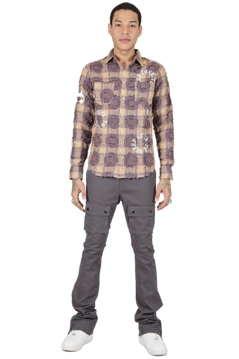 kleep (Men's brown bisco button down shirt)