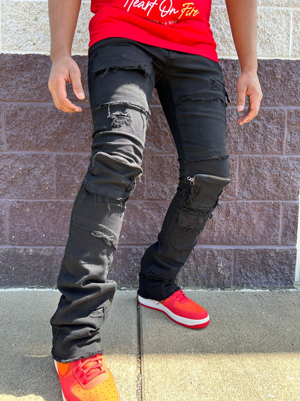 Kloud9 (Black cargo skinny stacked jean)