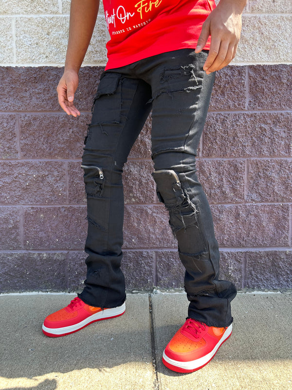 Kloud9 (Black cargo skinny stacked jean)