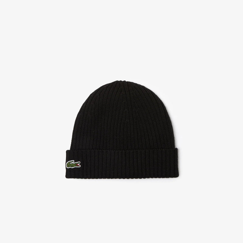 Lacoste (Black unisex ribbed wool beanie -031)