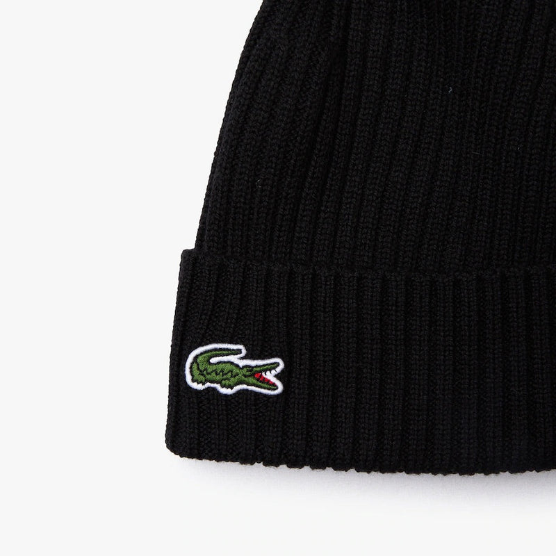 Lacoste (Black unisex ribbed wool beanie -031)