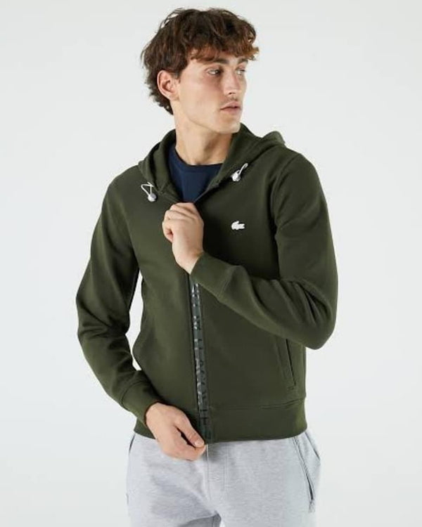 Lacoste (Men’s khaki green cotton blend lettering hoodie)