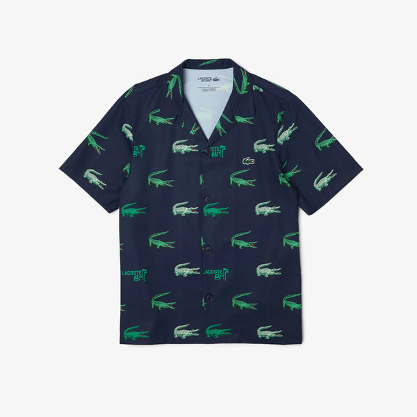 lacoste (Men's navy golf printed short sleeve button up t-shirt)