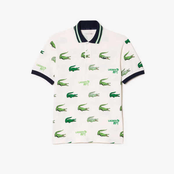 Lacoste (Men's White Croc Print Golf Polo)