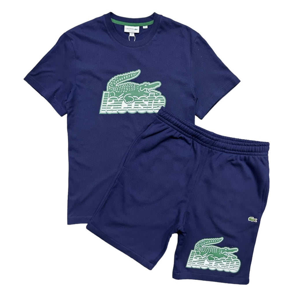 lacoste Men s navy cotton jersey print short set Vip Clothing Stores