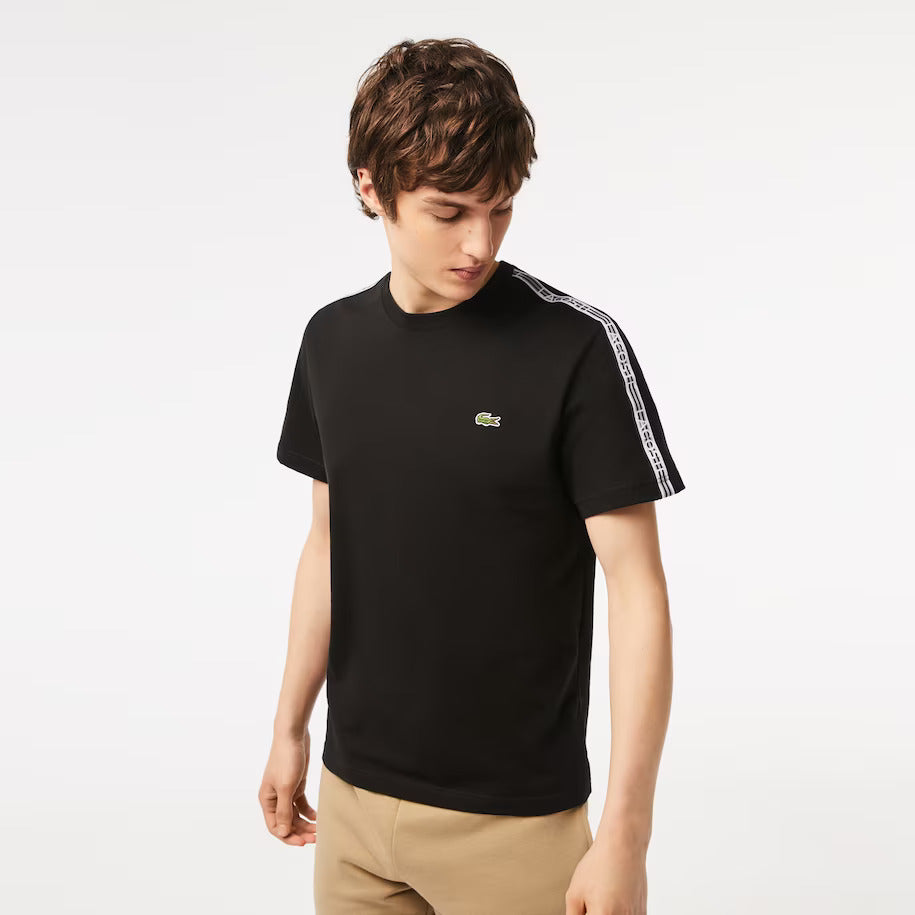 Lacoste (Men's black regular fit logo stripe t-shirt) – VIP