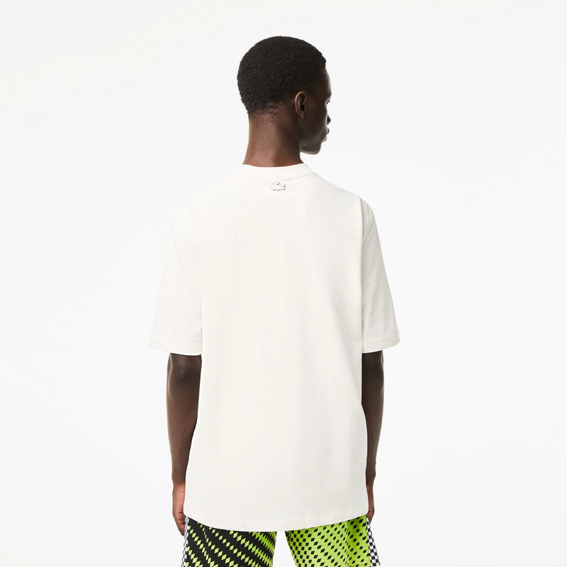 Lacoste (Men's White Loose Fit Cotton Jersey Print T-Shirt)