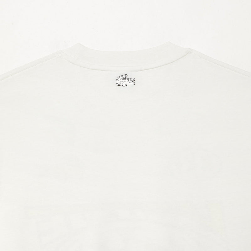 Lacoste (Men's White Loose Fit Cotton Jersey Print T-Shirt)