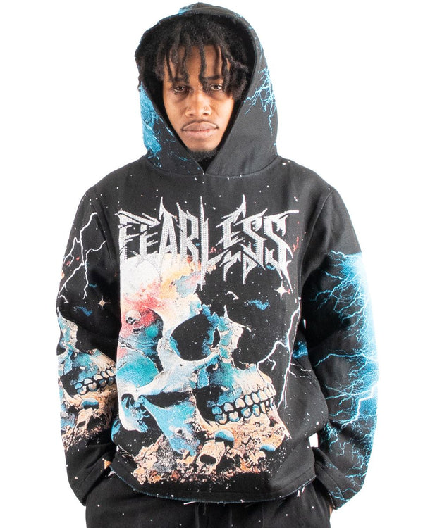 Majestik (Men's Black "Fearless skull heavy tapestry hoodie)