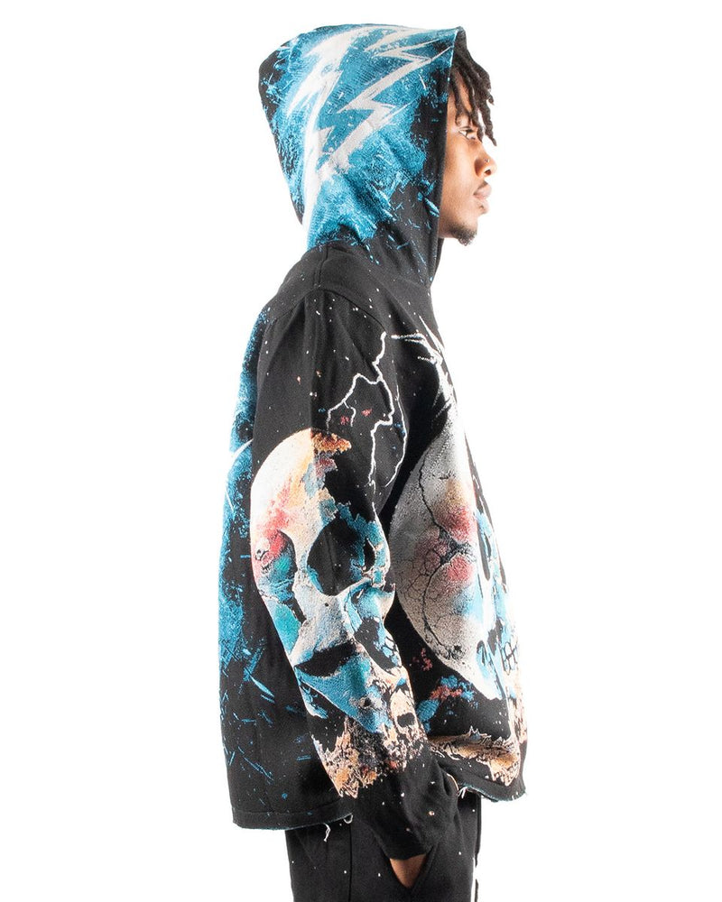 Majestik (Men's Black "Fearless skull heavy tapestry hoodie)