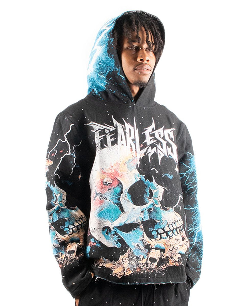 Majestik (Men's Black "Fearless skull heavy tapestry hoodie)