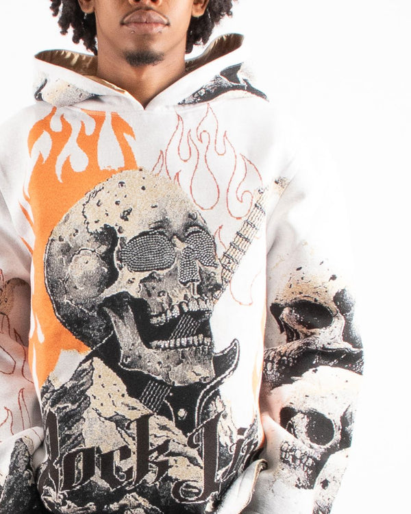 Majestik (Men's Off white "Rock life skull heavy tapestry hoodie)