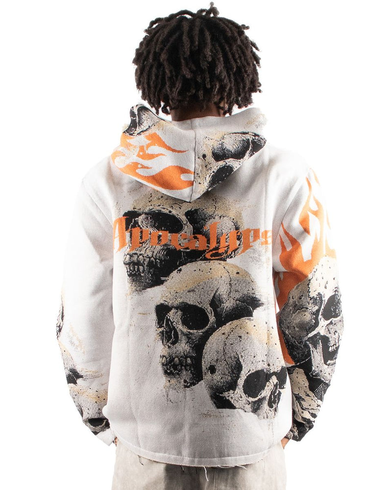 Majestik (Men's Off white "Rock life skull heavy tapestry hoodie)