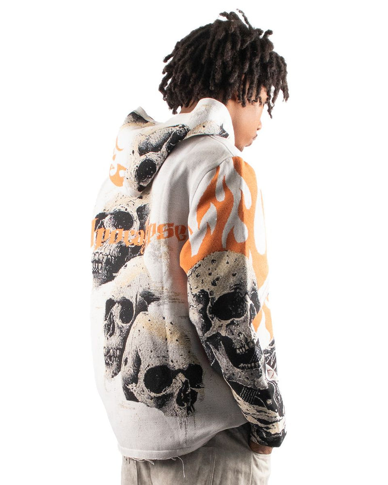 Majestik (Men's Off white "Rock life skull heavy tapestry hoodie)