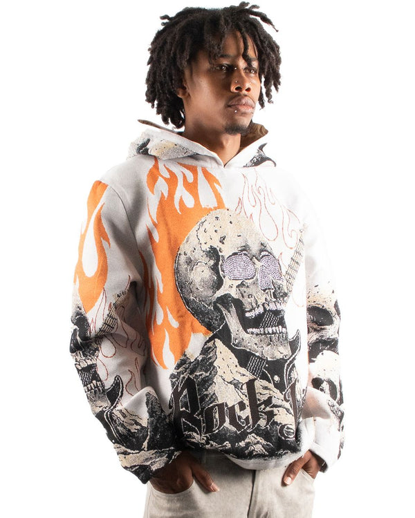 Majestik (Men's Off white "Rock life skull heavy tapestry hoodie)