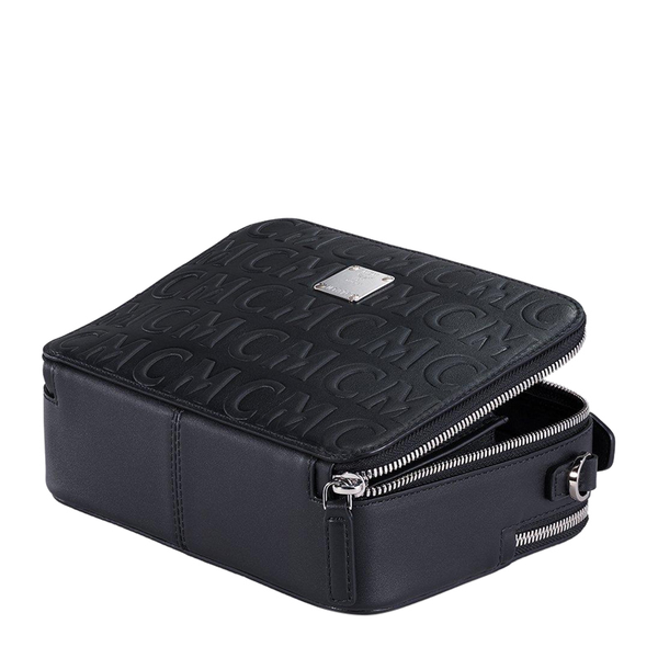 Mcm (Black Logo-Embossed Messenger Box Bag)