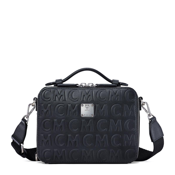 Mcm (Black Logo-Embossed Messenger Box Bag)