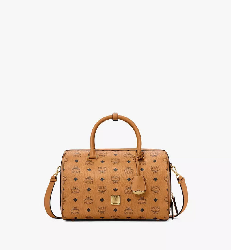 Mcm (Cognac Medium Boston Bag in Visetos Original)