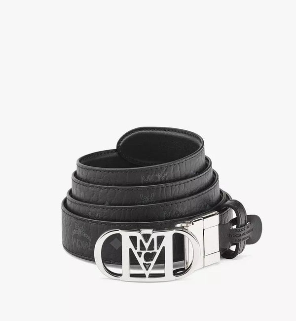 Mcm (Black Travia Reversible Belt 1” in Embossed Leather)