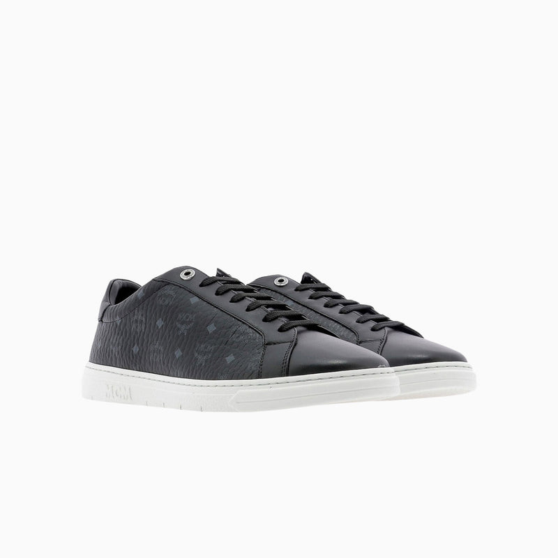 MCM (Mens black classic low top monogram sneaker)