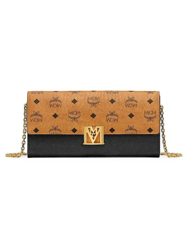 Mcm (Black Mena Visetos Leather Block Flap Wallet On Chain)