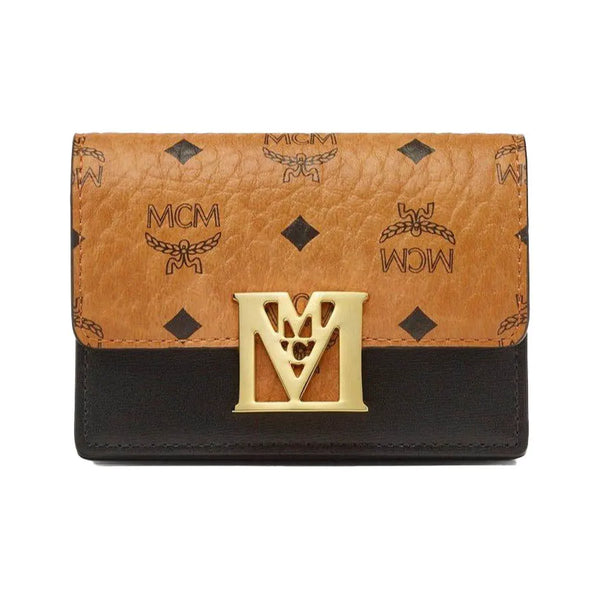 Mcm (Cognac/Black Small Mena Wallet In Visetos Leather)