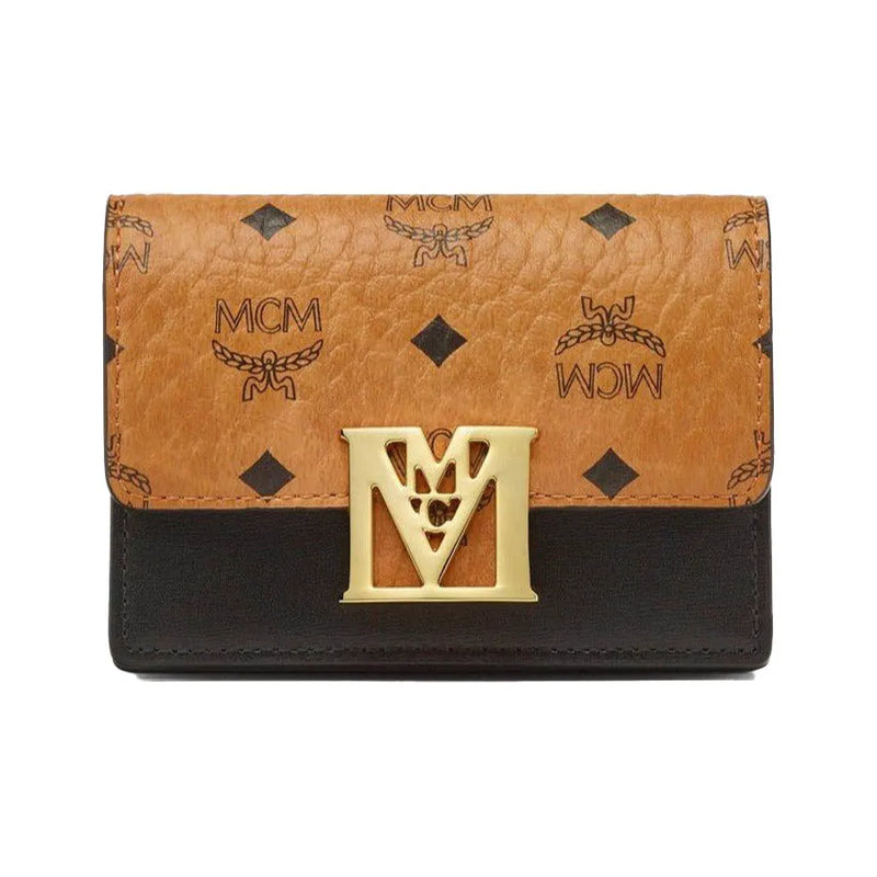 Mcm (Cognac/Black Small Mena Wallet In Visetos Leather)