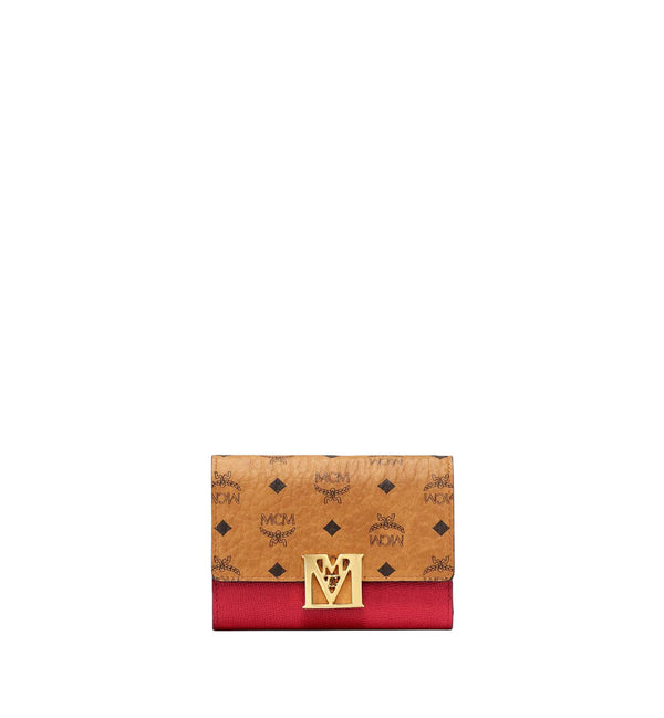 Mcm (Ruby Red Mena Trifold Wallet In Visetos In Leather Block)