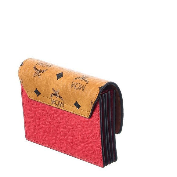 Mcm (Ruby Red Small Mena Accordion Visetos & Leather Card Case)