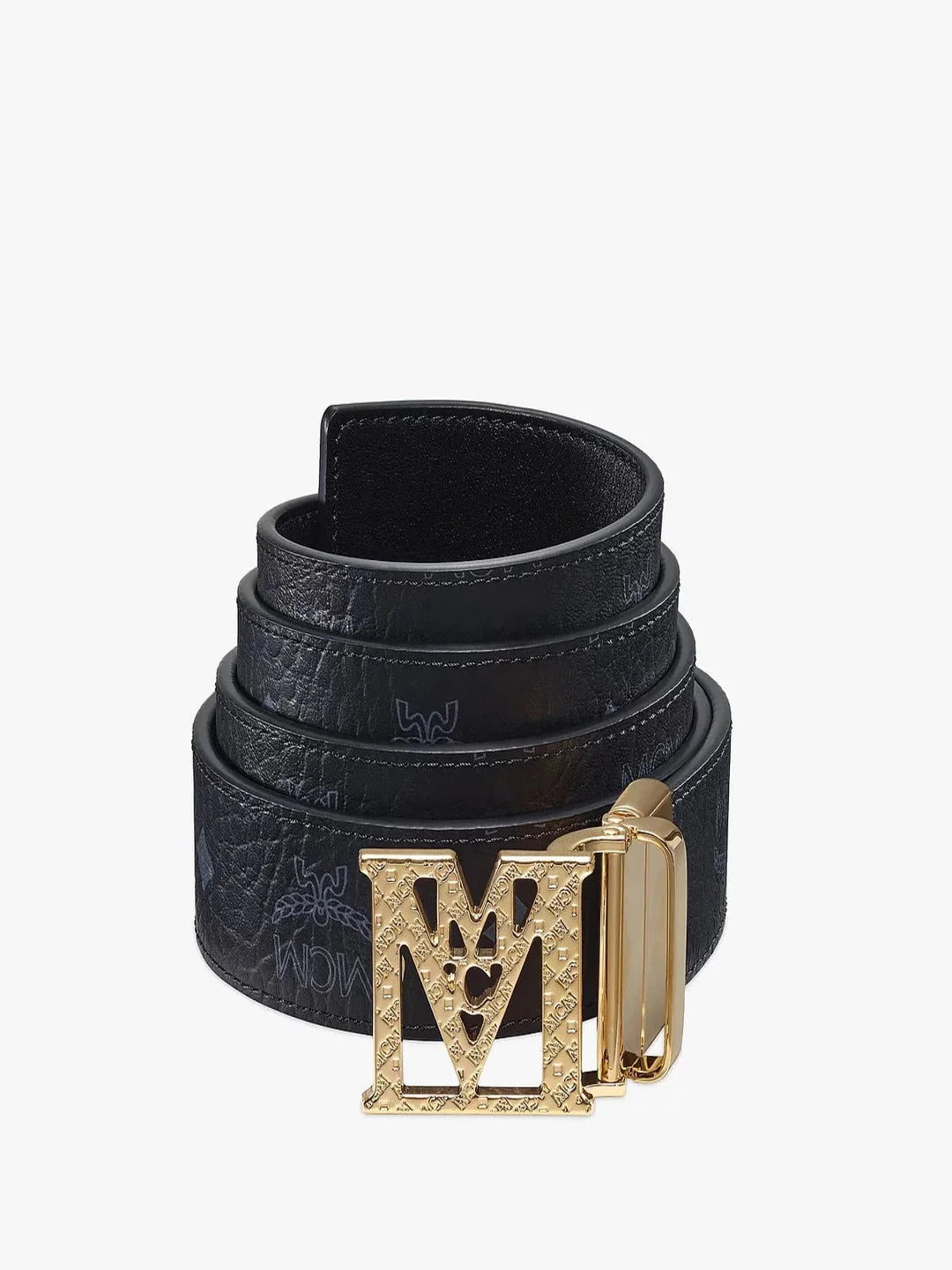 Mcm Black/gold travia textured M belt