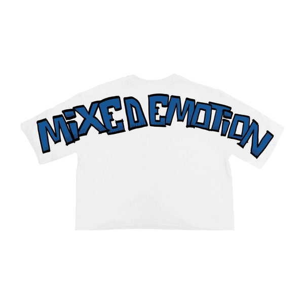 Mixed Emotion (White/Blue “Monster” Cropped Tee)