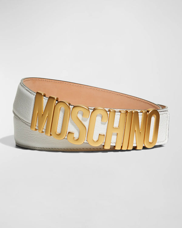 Moschino (White/Gold Leather Logo Belt)