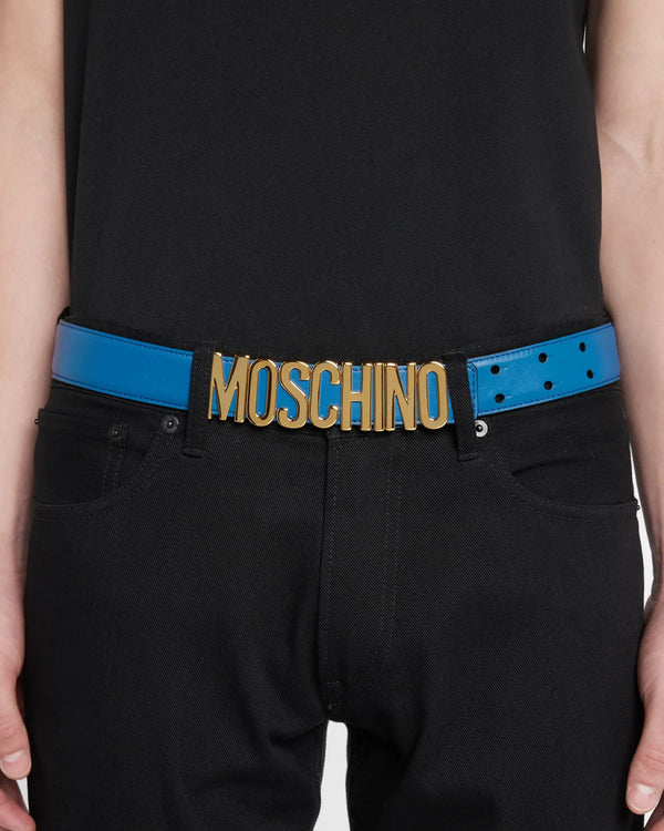 Moschino blue/gold belt Leather logo