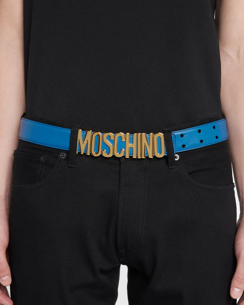 Moschino blue/gold belt Leather logo