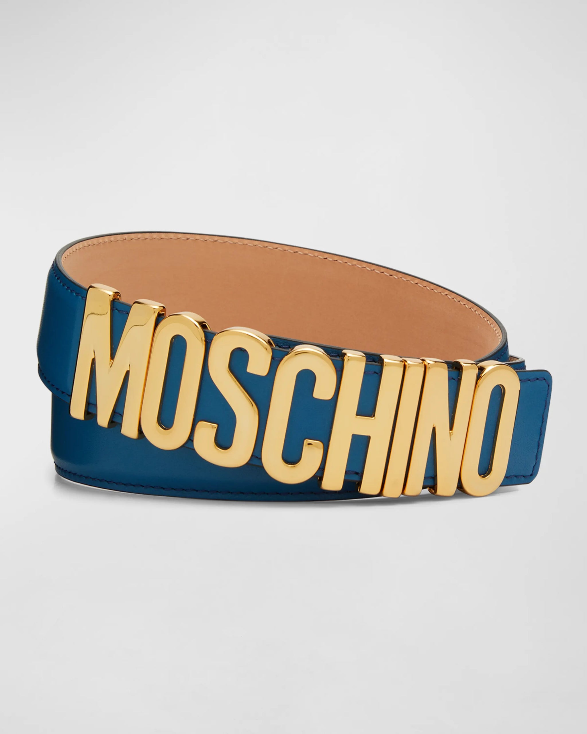 Moschino blue/gold belt Leather logo