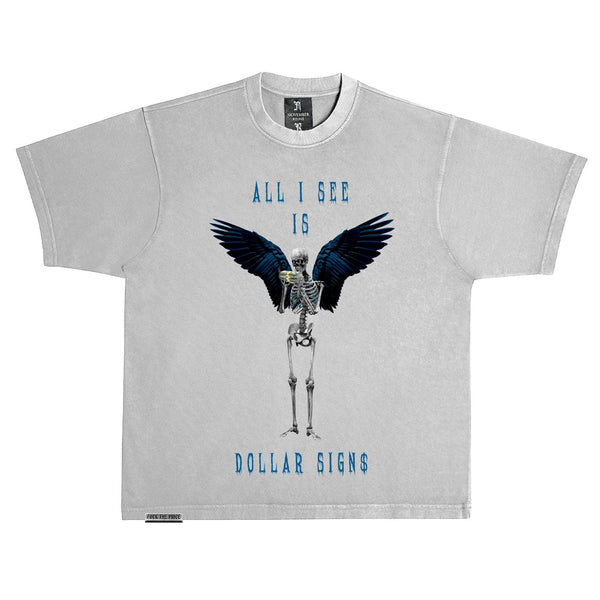 November Reine (Light Grey/Military Blue "Dollar signs" T-Shirt)