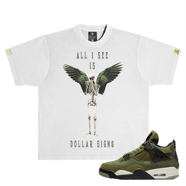 November reine (white/olive “dollar sign t-shirt)