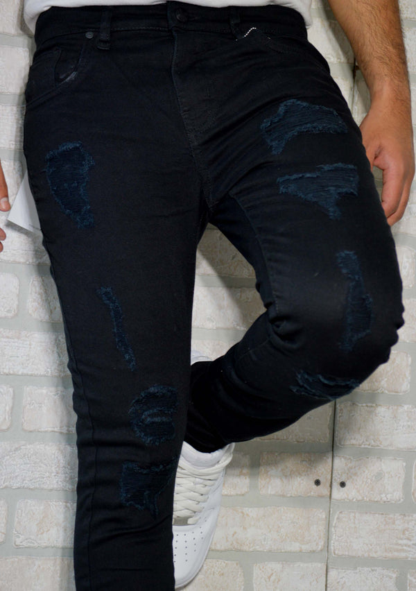 Premium Disaster (Men's Black super stretch Rips slim jean)