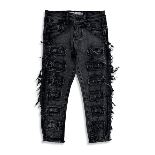 Premium disaster (Kids Black/grey fray wash jean -012)