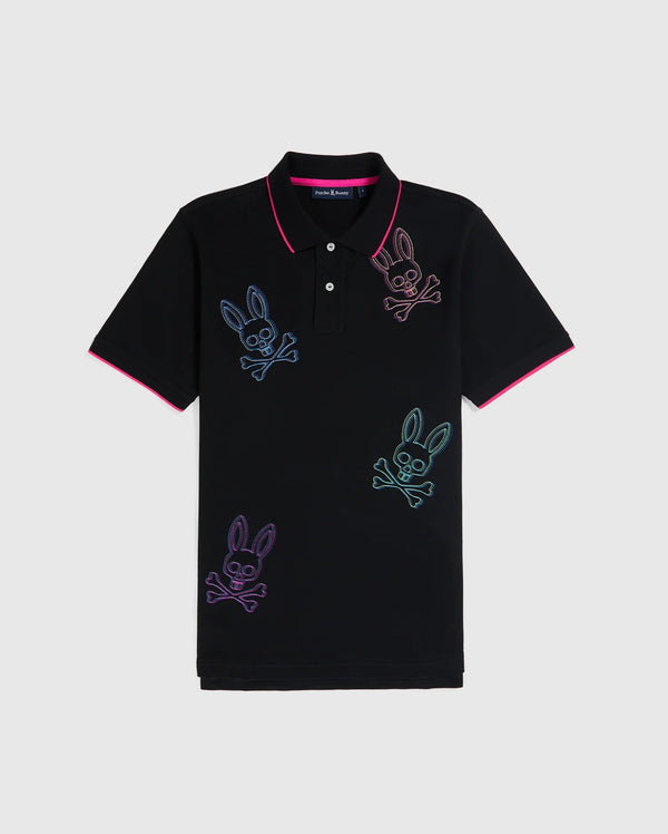 Psycho bunny (Men's black Chicago all over bunny pique polo)