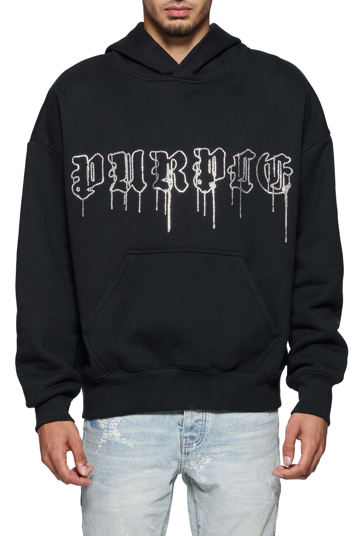 Purple brand black crystal gothic drip hoodie