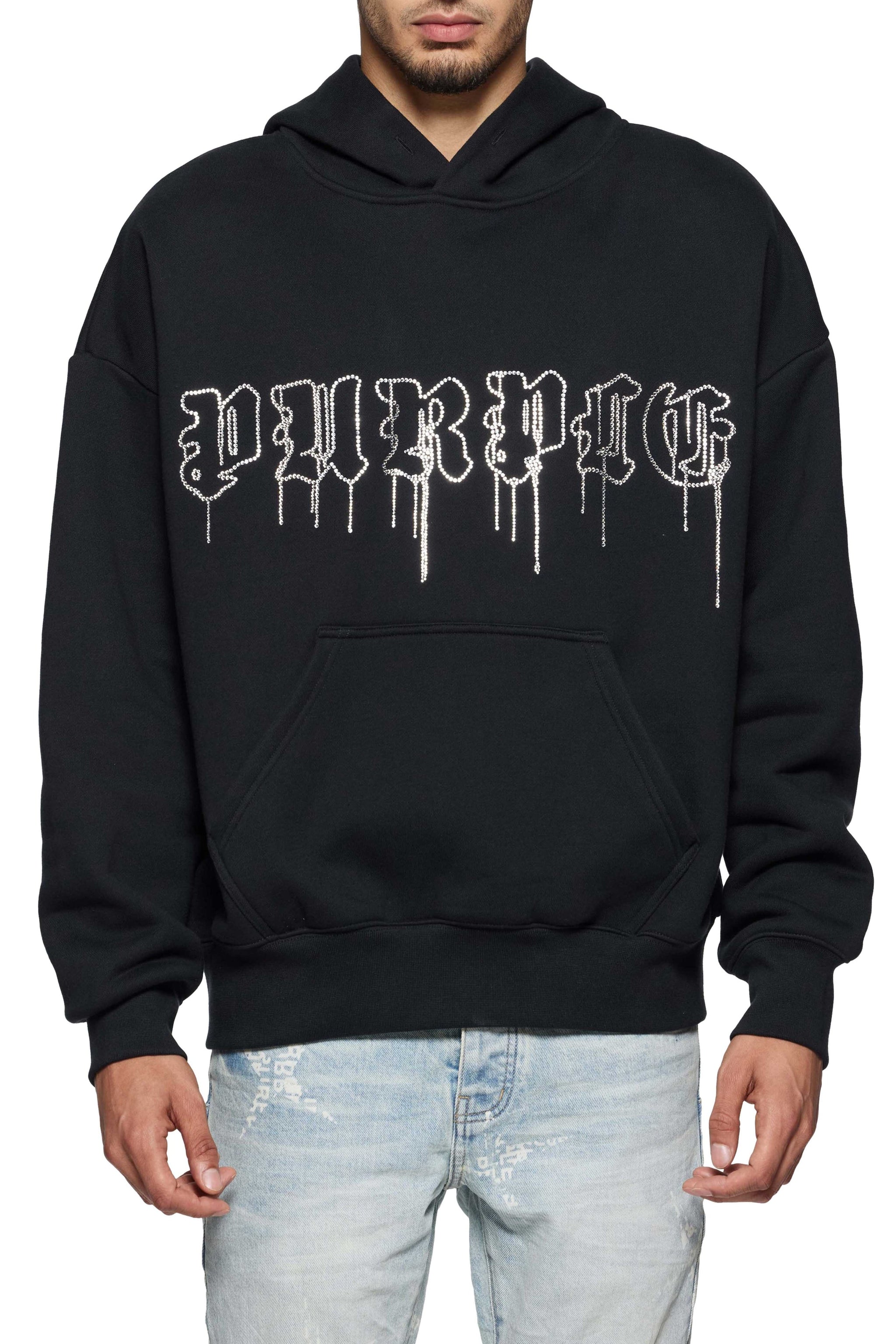 Purple brand black crystal gothic drip hoodie