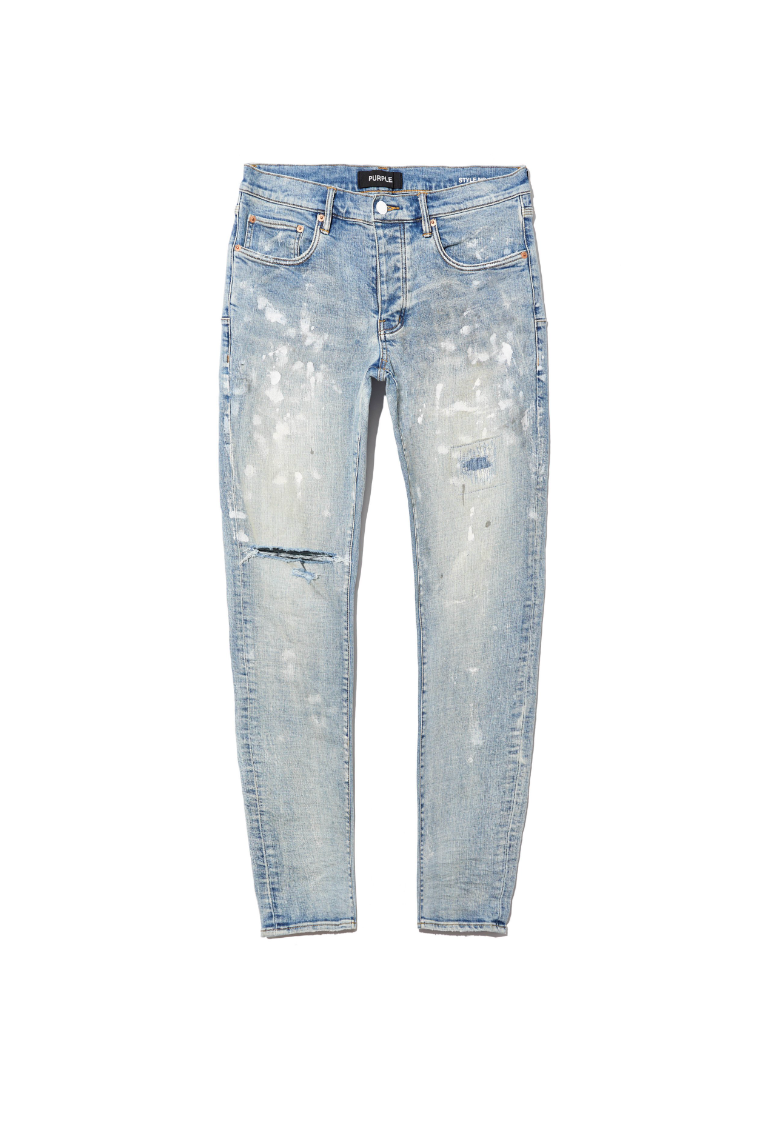 Purple brand light indigo paint blowout jean