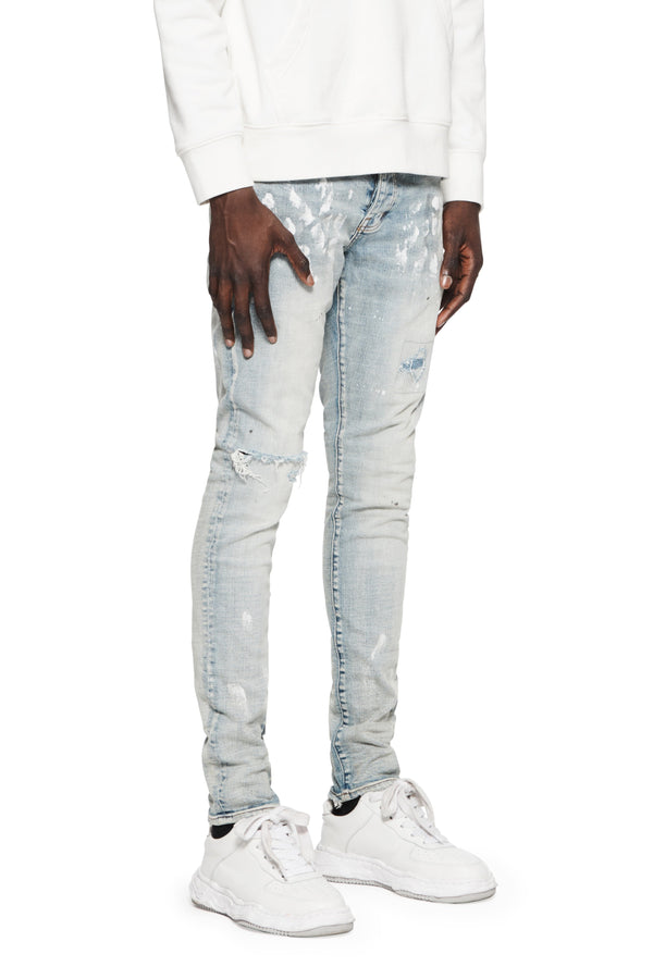 Purple brand light indigo paint blowout jean