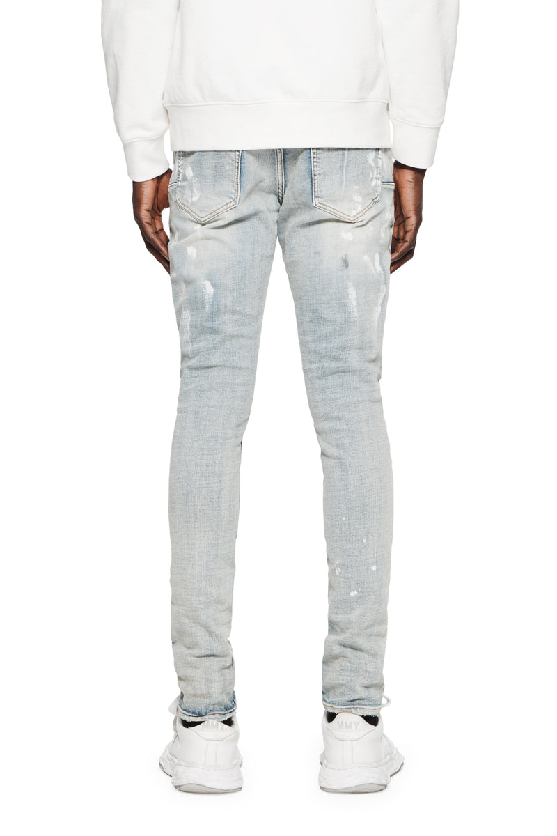 Purple brand light indigo paint blowout jean