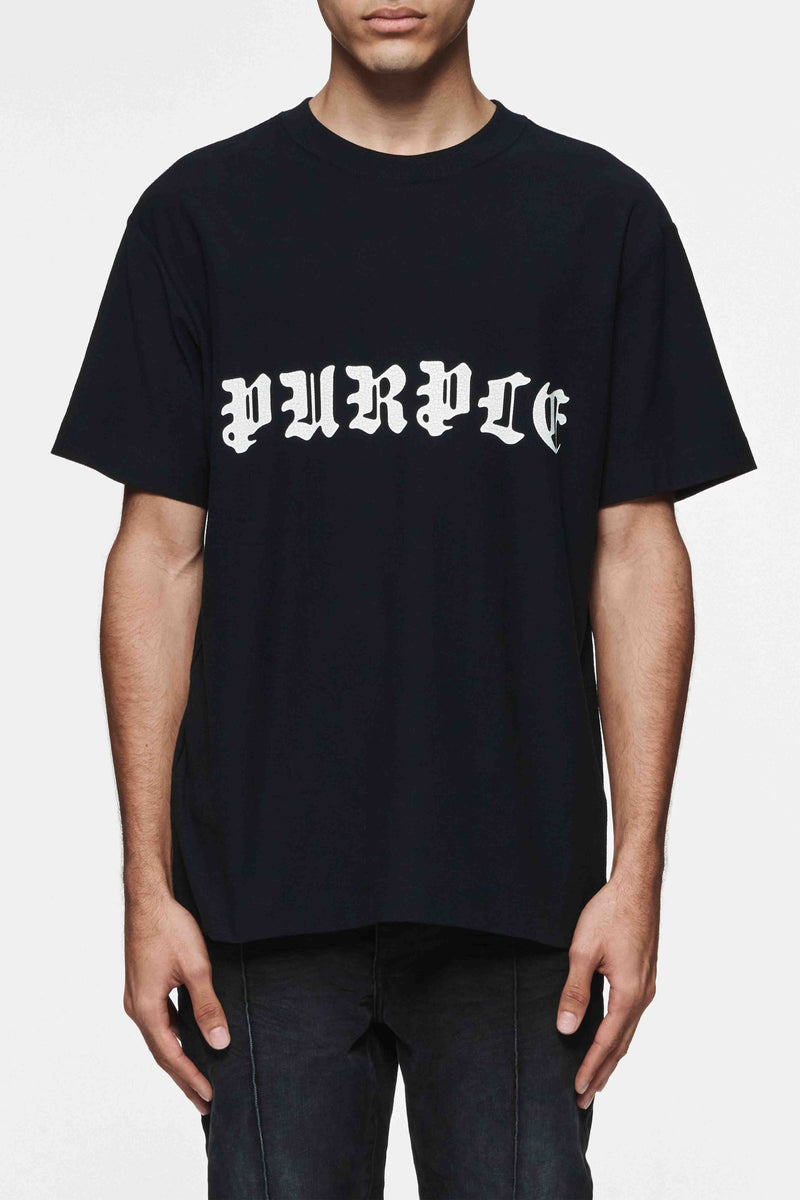 Purple Brand (Black Gothic Wordmark Textured Jersey T-Shirt)