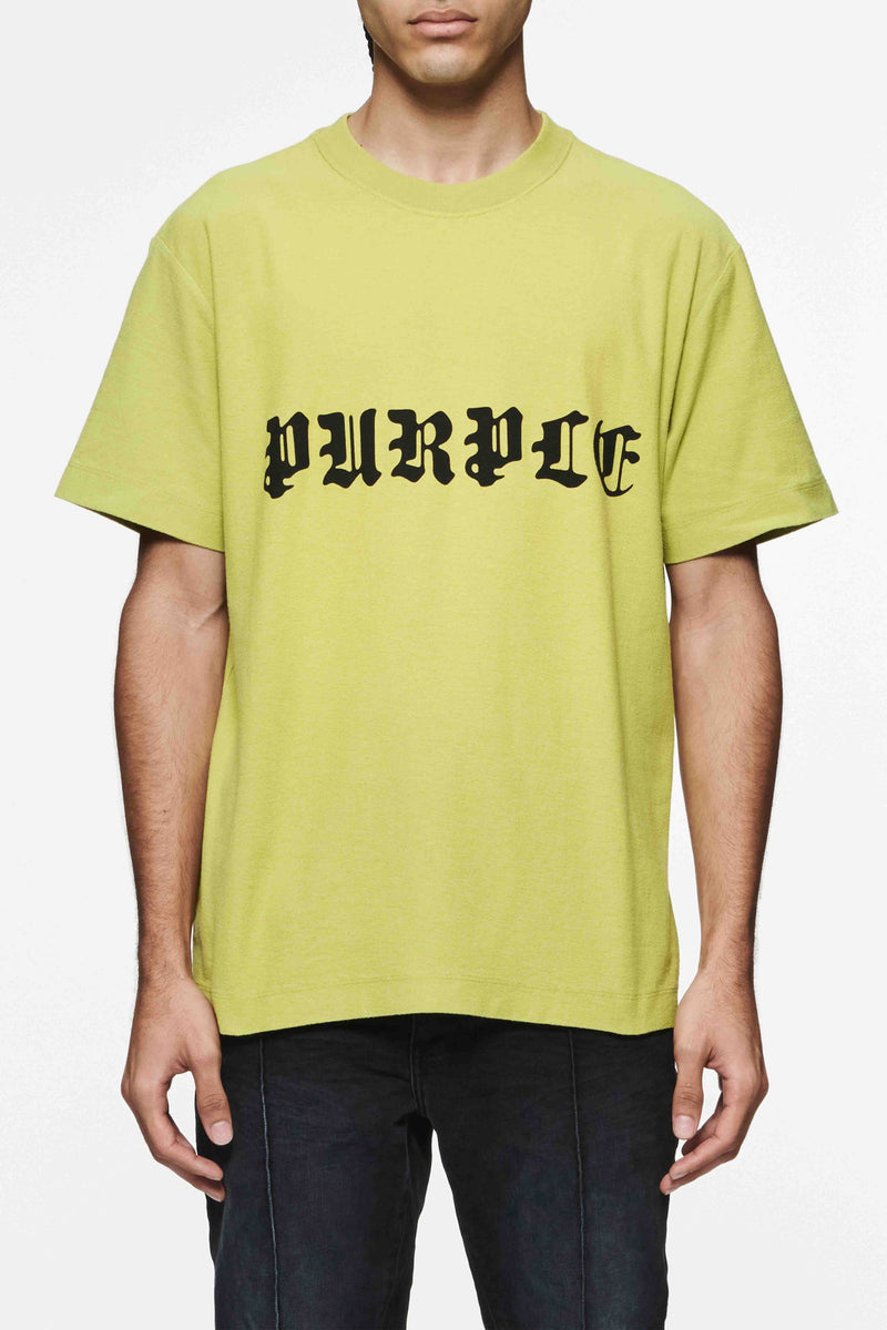 Purple Brand (Green Gothic Wordmark Textured Jersey T-Shirt)